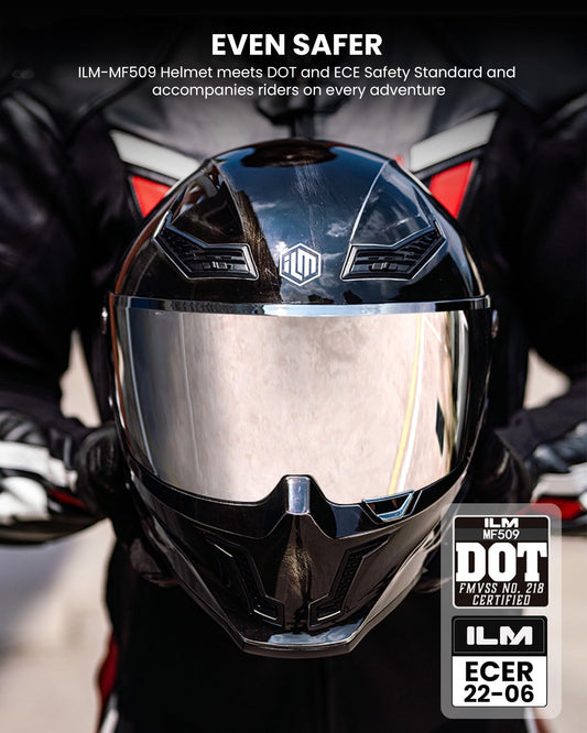 ILM full face DOT/ECE helmet MF509, dual visor, racing/street use, gray.