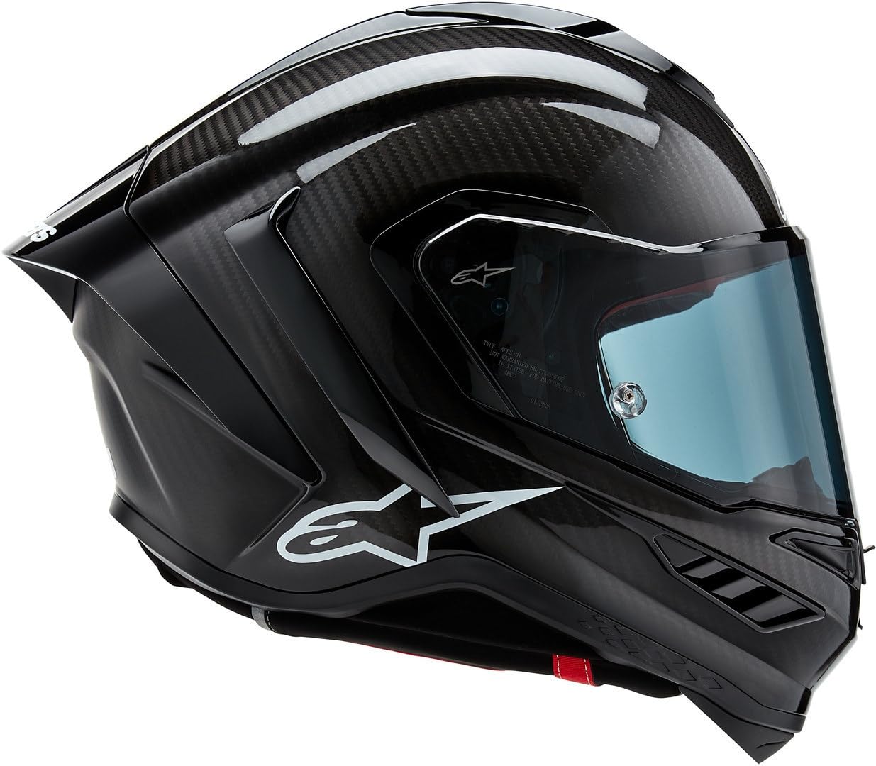 Alpinestars Supertech R10 carbon helmet, advanced ventilation, CE certified, high-performance.