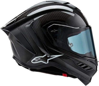Alpinestars Supertech R10 carbon helmet, advanced ventilation, CE certified, high-performance.