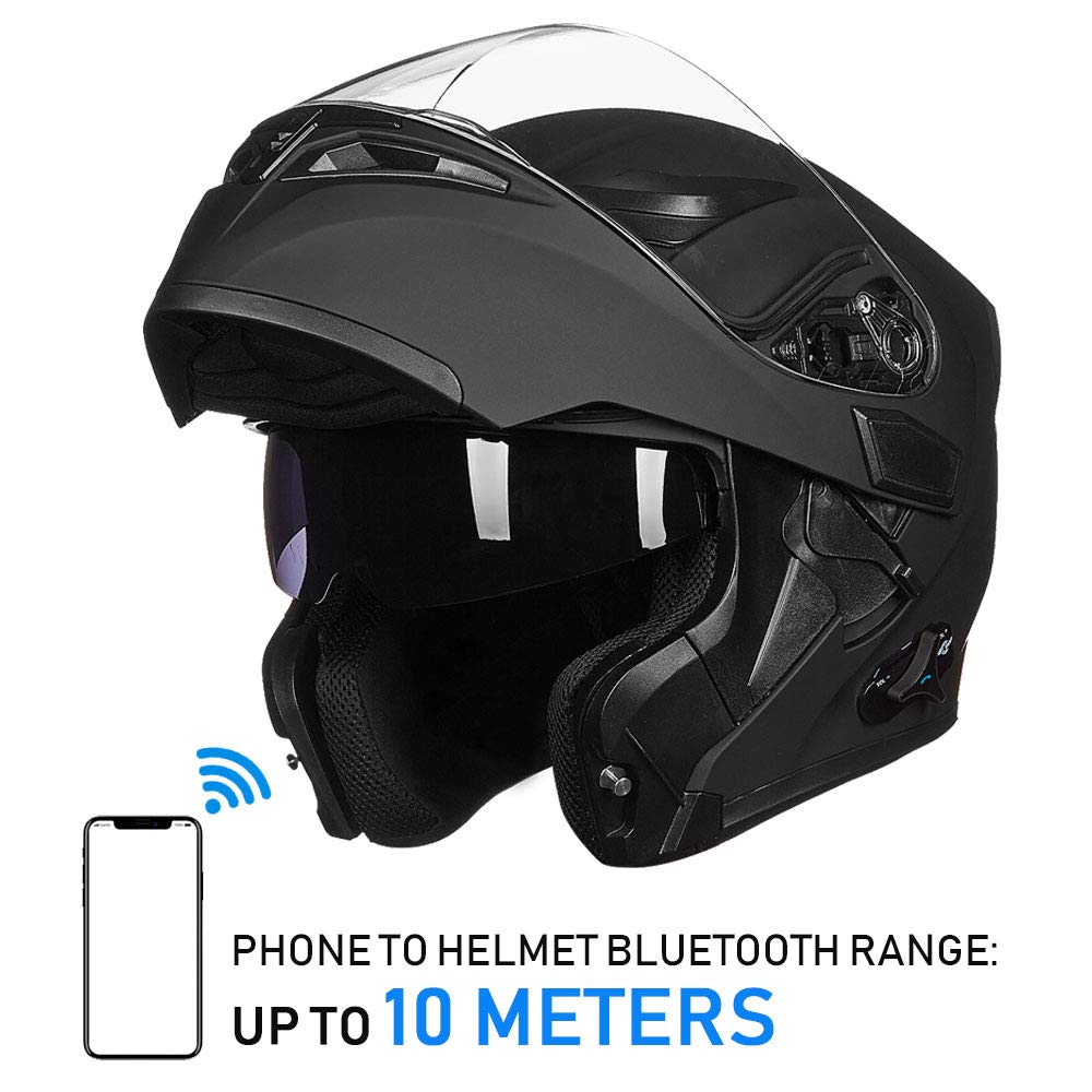 ILM Bluetooth modular helmet 902BT, flip-up full face, FM radio + intercom, matte black.