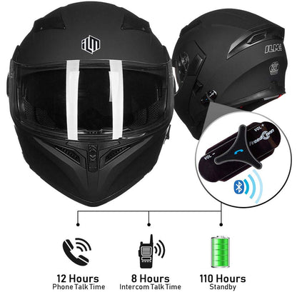 ILM Bluetooth modular helmet 902BT, flip-up full face, FM radio + intercom, matte black.