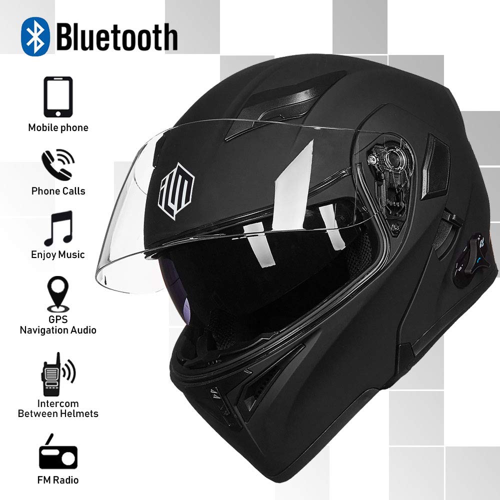 ILM Bluetooth modular helmet 902BT, flip-up full face, FM radio + intercom, matte black.