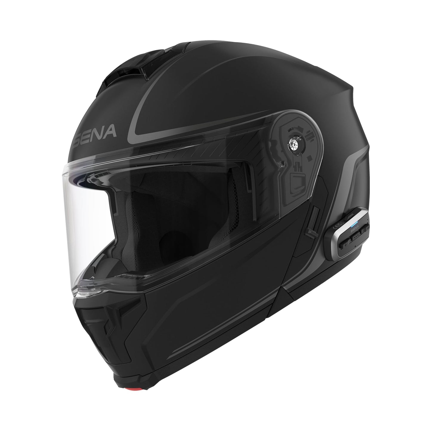 Sena Outrush 2 modular smart helmet, Bluetooth + mesh intercom, matte black.