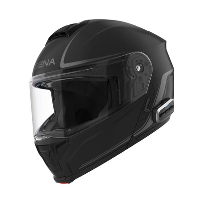 Sena Outrush 2 modular smart helmet, Bluetooth + mesh intercom, matte black.