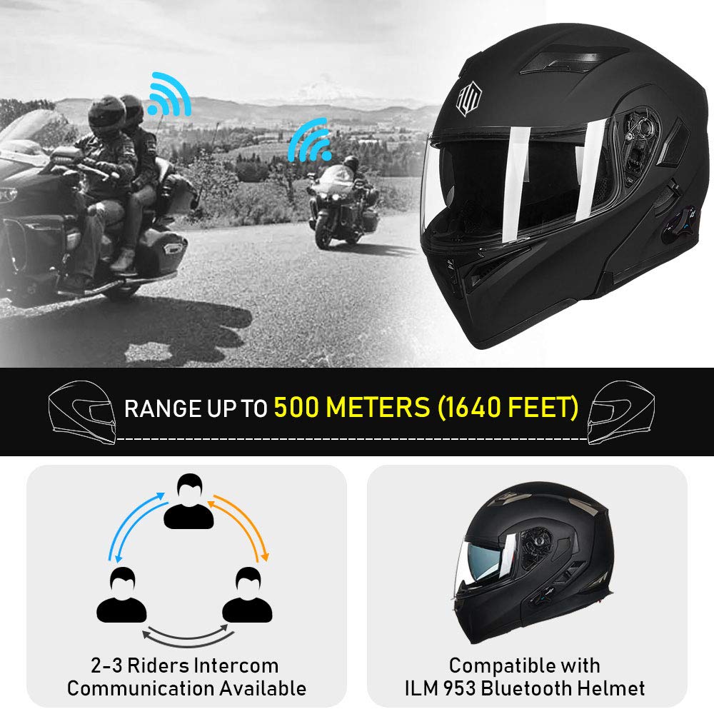 ILM Bluetooth modular helmet 902BT, flip-up full face, FM radio + intercom, matte black.