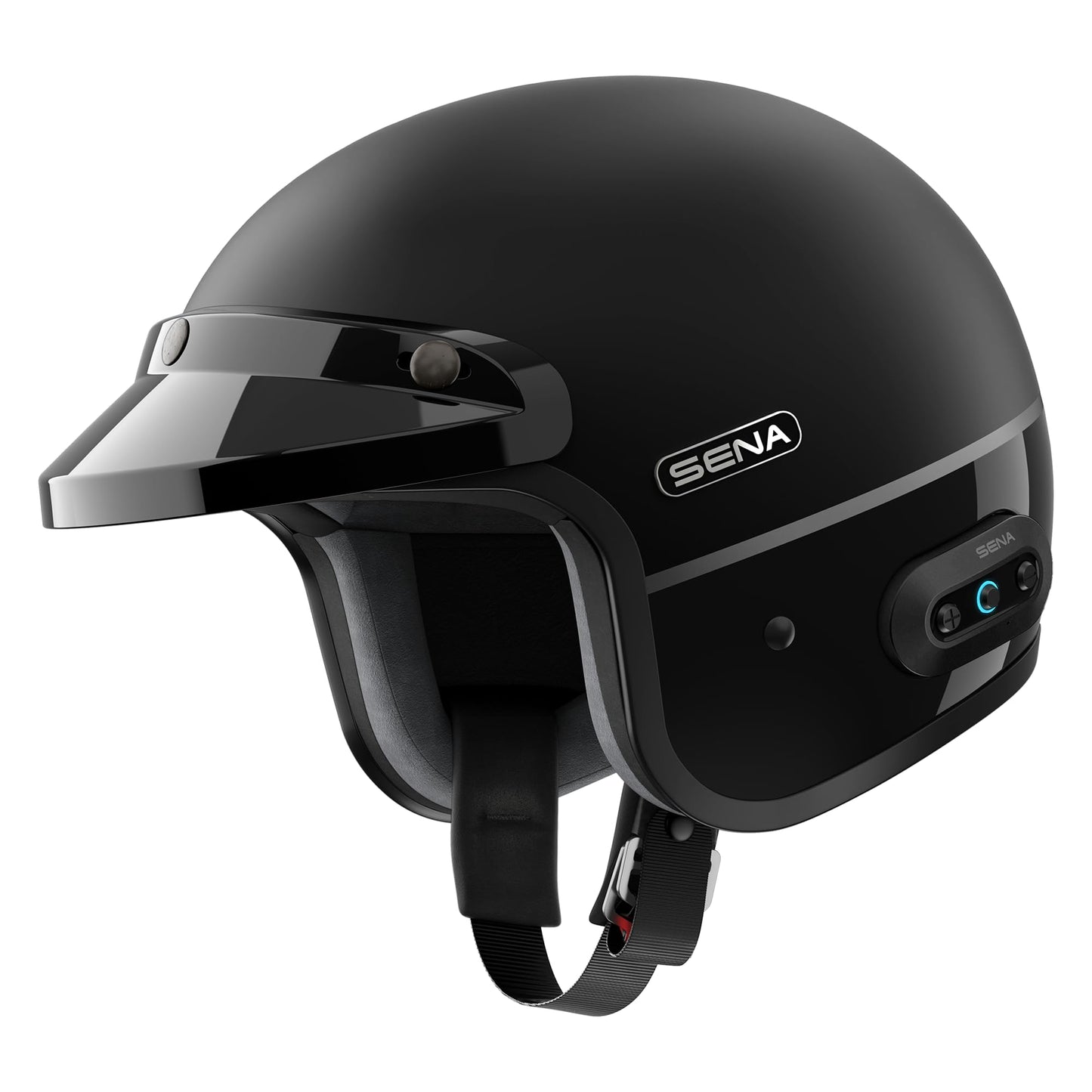 Sena Surge Mesh Intercom Enabled Open Face Smart Motorcycle Helmet (Matte Black/Gloss Black, L)