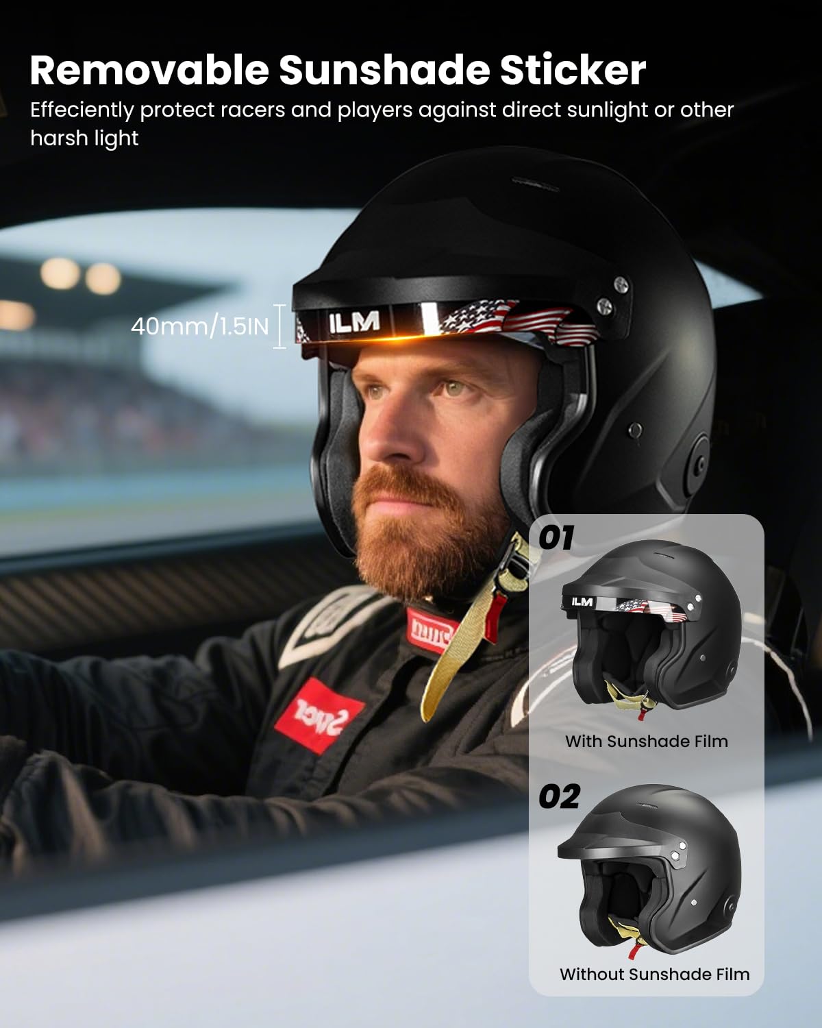 ILM Snell SA2025 open face racing helmet R95, fiberglass lightweight, matte black.