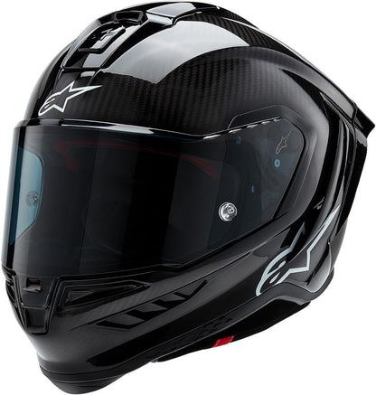 Alpinestars Supertech R10 carbon helmet, advanced ventilation, CE certified, high-performance.