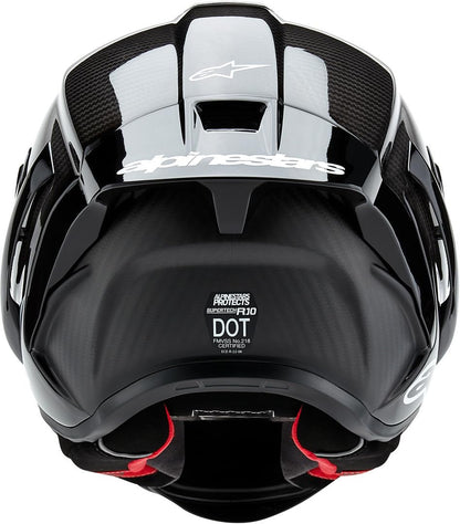 Alpinestars Supertech R10 carbon helmet, advanced ventilation, CE certified, high-performance.