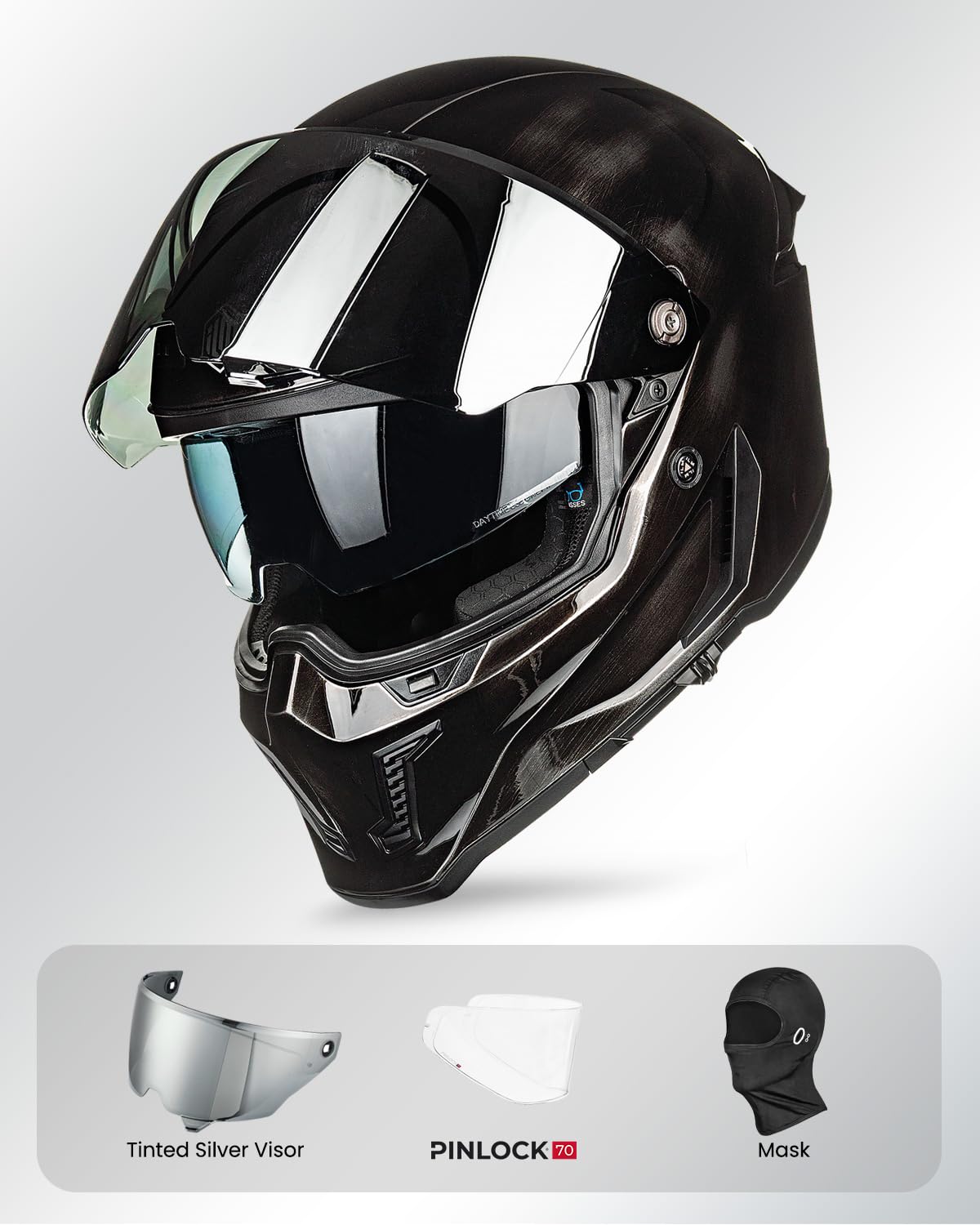 ILM full face DOT/ECE helmet MF509, dual visor, racing/street use, gray.