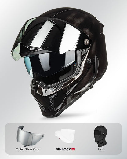 ILM full face DOT/ECE helmet MF509, dual visor, racing/street use, gray.