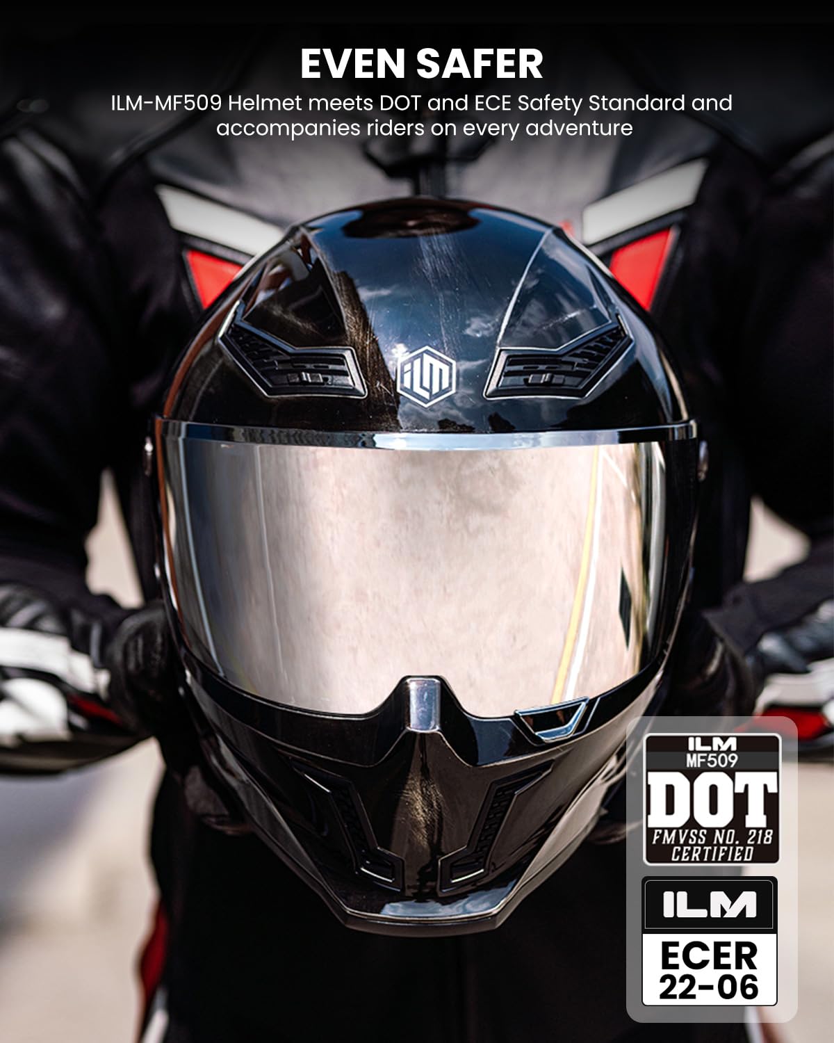 ILM full face DOT/ECE helmet MF509, dual visor, racing/street use, gray.