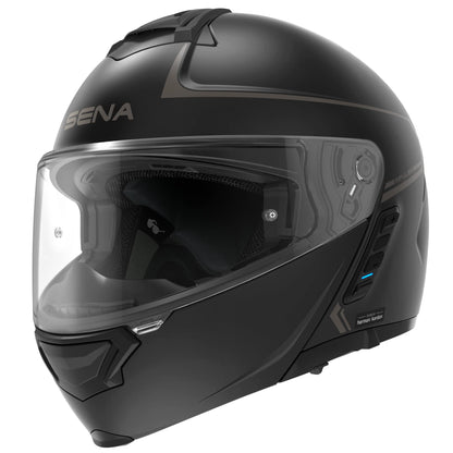 Sena Impulse modular Bluetooth helmet, Harman Kardon audio, mesh intercom, dual visor, matte black, L.