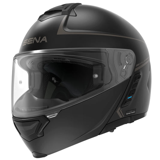 Sena Impulse modular Bluetooth helmet, Harman Kardon audio, mesh intercom, dual visor, matte black, L.