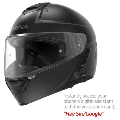 Sena Impulse modular Bluetooth helmet, Harman Kardon audio, mesh intercom, dual visor, matte black, L.