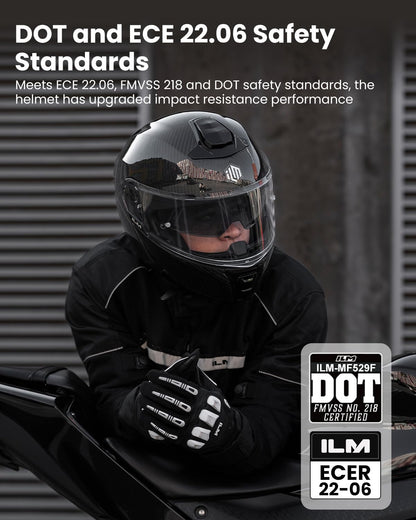 ILM Carbon Fiber Motorcycle Modular Helmets Full Face DOT ECE MF529F (Carbon Black, L)