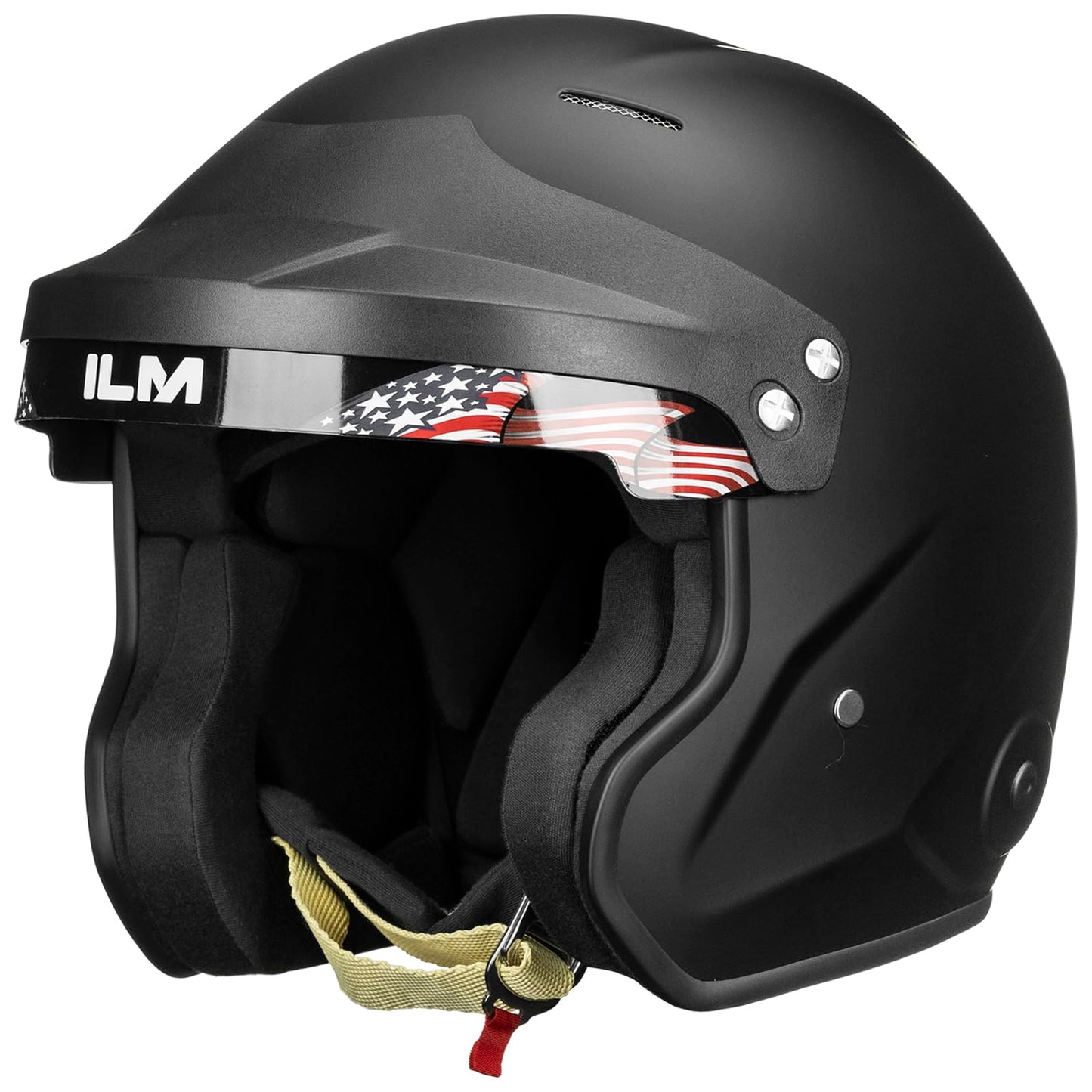 ILM Snell SA2025 open face racing helmet R95, fiberglass lightweight, matte black.