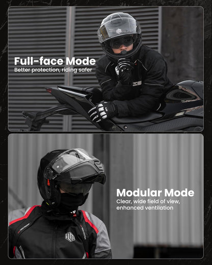 ILM Carbon Fiber Motorcycle Modular Helmets Full Face DOT ECE MF529F (Carbon Black, L)