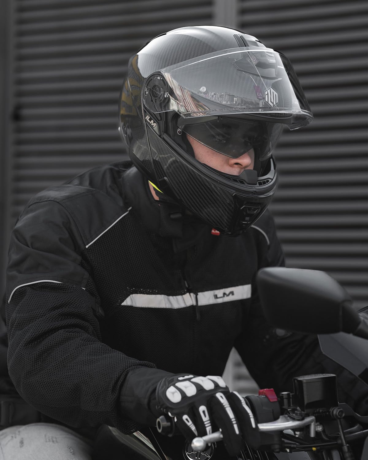 ILM Carbon Fiber Motorcycle Modular Helmets Full Face DOT ECE MF529F (Carbon Black, L)