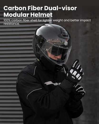 ILM Carbon Fiber Motorcycle Modular Helmets Full Face DOT ECE MF529F (Carbon Black, L)