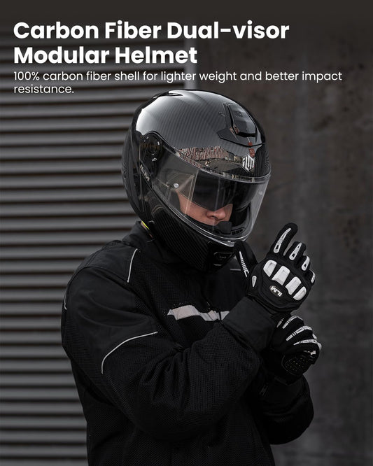 ILM Carbon Fiber Motorcycle Modular Helmets Full Face DOT ECE MF529F (Carbon Black, L)