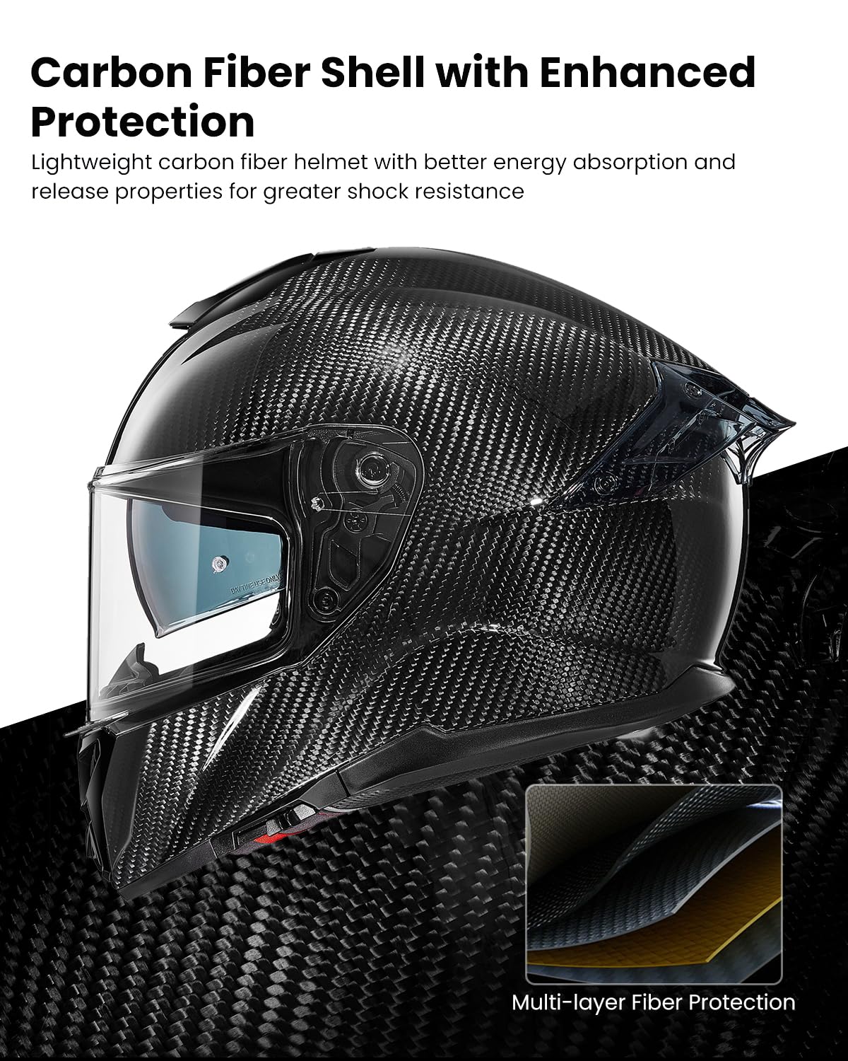 ILM carbon fiber full face helmet 861C, dual visor, Pinlock compatible, street bike helmet.